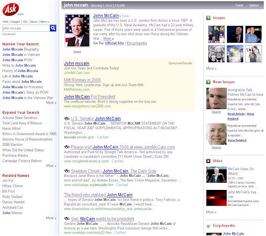John McCain search results at Ask