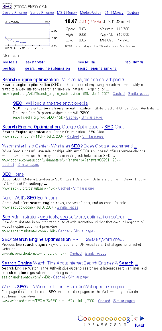 Google search results for SEO