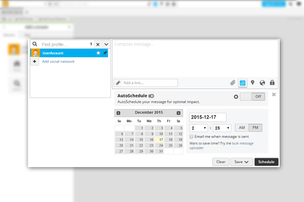 Hootsuite Scheduling Screen